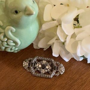 Vintage Rhinestone Brooch with Black Enamel Accents